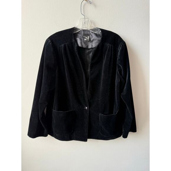 Vintage Black Velvet Blazer Witchy Glam Corporate Goth Jacket Party Top L - Picture 10 of 11